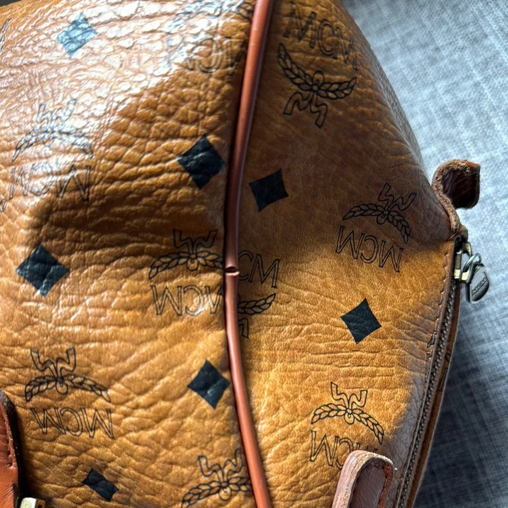 MCM Brown Hand Bag with Signature Logo and Gold Hardware